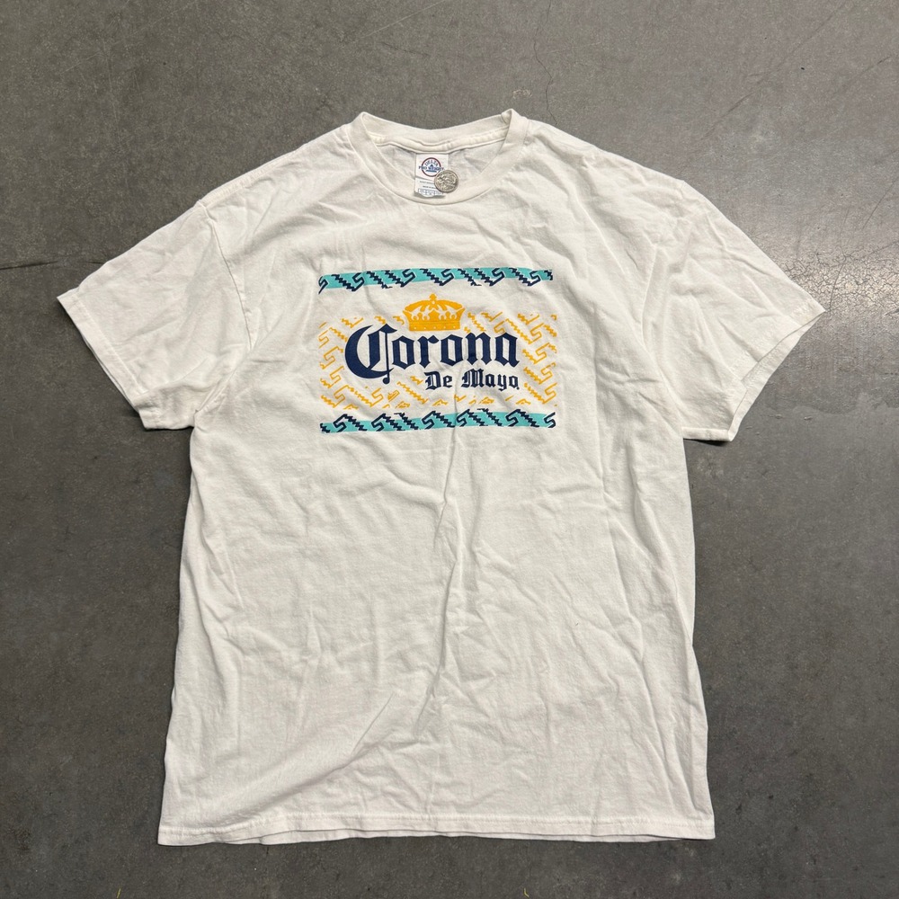 Corona De Mayo Graphic T-Shirt Mens Large White Delta Pro Weight Beer Promo L